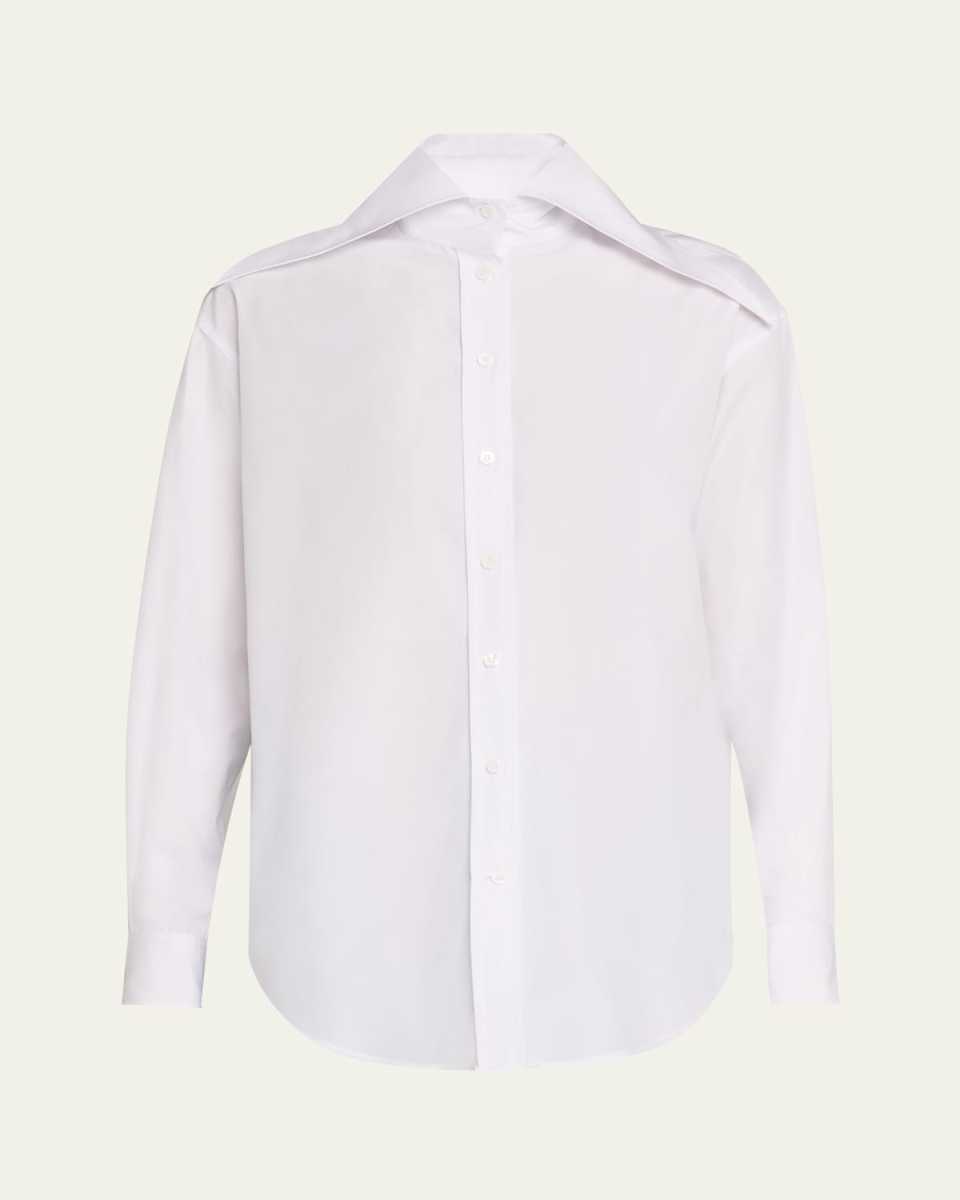 Exaggerated Collar Button Down Poplin Blouse
